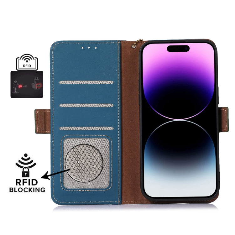For OnePlus Ace 2 Pro Genuine Leather Magnetic RFID Leather Phone Case(Blue) - OnePlus Cases by PMC TechLife | Online Shopping South Africa | PMC TechLife | Buy Now Pay Later Mobicred
