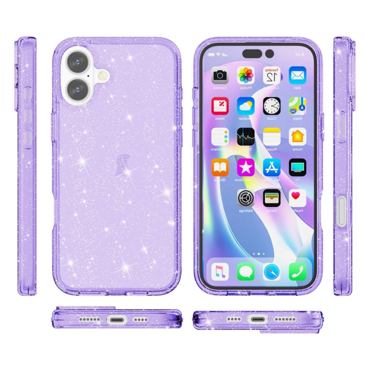 For iPhone 16 Shockproof Terminator Glitter Powder Phone Case(Purple) - iPhone 16 Cases by PMC TechLife | Online Shopping South Africa | PMC TechLife | Buy Now Pay Later Mobicred