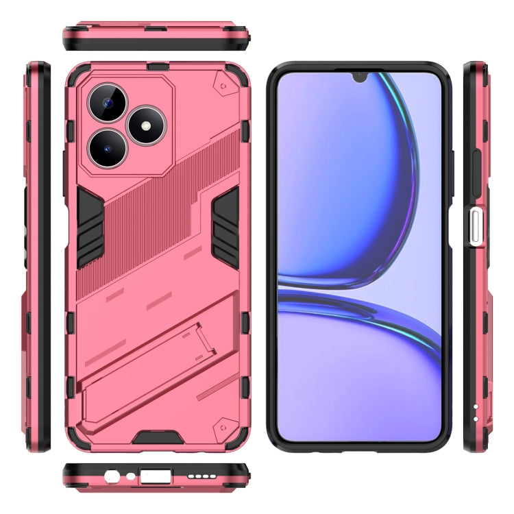 For Realme C53 4G Punk Armor 2 in 1 PC + TPU Phone Case with Holder(Light Red) - Realme Cases by PMC TechLife | Online Shopping South Africa | PMC TechLife | Buy Now Pay Later Mobicred