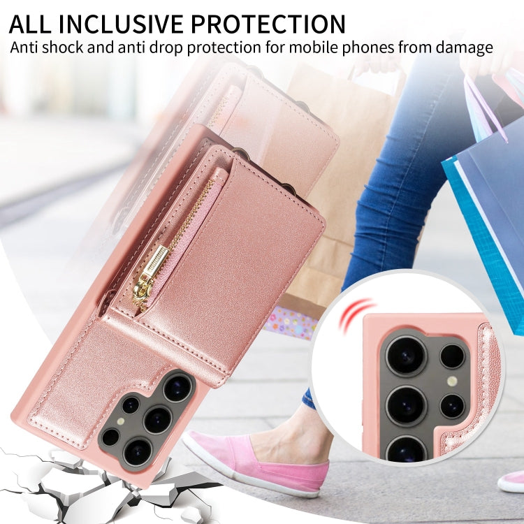 For Samsung Galaxy S24 Ultra 5G Crossbody Lanyard Zipper Wallet Leather Phone Case(Rose Gold) - Galaxy S24 Ultra 5G Cases by PMC Jewellery | Online Shopping South Africa | PMC Jewellery | Buy Now Pay Later Mobicred