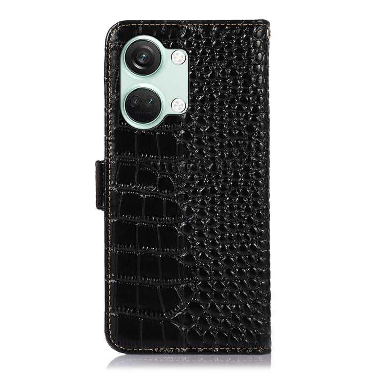 For OnePlus Nord 3 / Ace 2V Crocodile Top Layer Cowhide Leather Phone Case(Black) - OnePlus Cases by PMC TechLife | Online Shopping South Africa | PMC TechLife | Buy Now Pay Later Mobicred