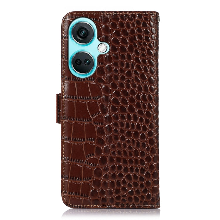 For OnePlus Nord CE3 5G Crocodile Top Layer Cowhide Leather Phone Case(Brown) - OnePlus Cases by PMC TechLife | Online Shopping South Africa | PMC TechLife | Buy Now Pay Later Mobicred