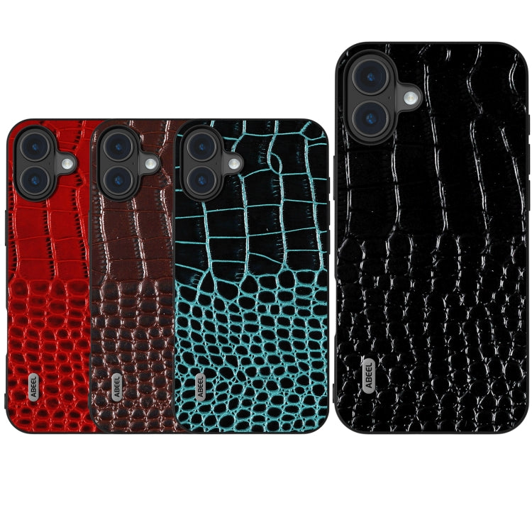 For iPhone 16 ABEEL Genuine Leather Crocodile Pattern Black Edge Phone Case(Red) - free shipping - PMC TechLife - Order now!
