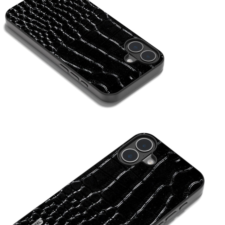 For iPhone 16 Plus ABEEL Genuine Leather Crocodile Pattern Black Edge Phone Case(Black) - iPhone 16 Plus Cases by PMC TechLife | Online Shopping South Africa | PMC TechLife | Buy Now Pay Later Mobicred