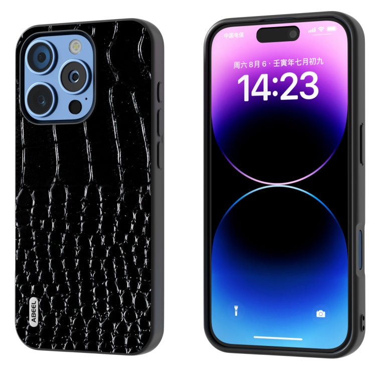 For iPhone 16 Pro Max ABEEL Genuine Leather Crocodile Pattern Black Edge Phone Case(Black) - iPhone 16 Pro Max Cases by PMC TechLife | Online Shopping South Africa | PMC TechLife | Buy Now Pay Later Mobicred