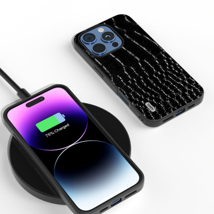 For iPhone 16 Pro Max ABEEL Genuine Leather Crocodile Pattern Black Edge Phone Case(Black) - iPhone 16 Pro Max Cases by PMC TechLife | Online Shopping South Africa | PMC TechLife | Buy Now Pay Later Mobicred