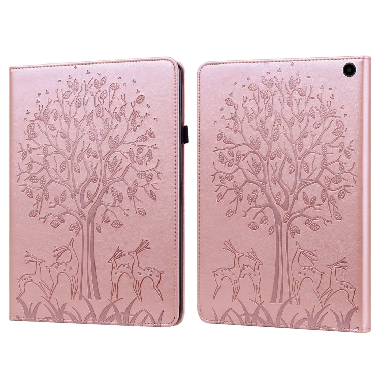 For Amazon Fire Max 11 Tree & Deer Embossed Leather Tablet Case(Pink) - Amazon by PMC TechLife | Online Shopping South Africa | PMC TechLife | Buy Now Pay Later Mobicred