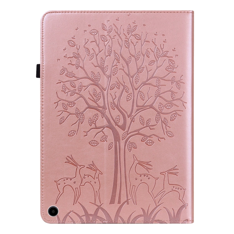 For Amazon Fire Max 11 Tree & Deer Embossed Leather Tablet Case(Pink) - Amazon by PMC TechLife | Online Shopping South Africa | PMC TechLife | Buy Now Pay Later Mobicred