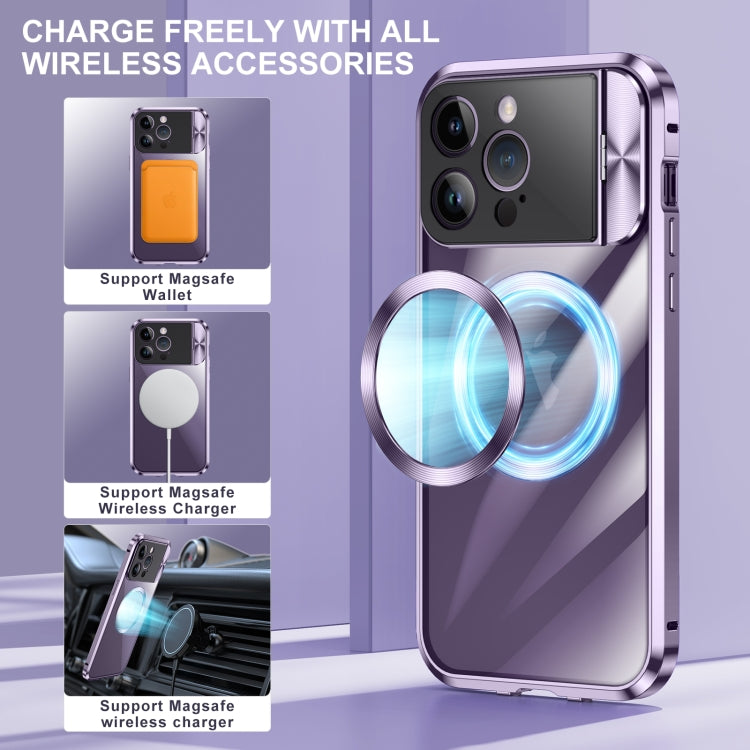 For iPhone 14 Pro Large Window Holder MagSafe Magnetic Metal Phone Case(Yellow) - iPhone 14 Pro Cases by PMC TechLife | Online Shopping South Africa | PMC TechLife
