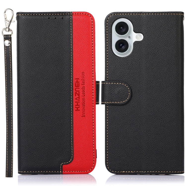 For iPhone 16 Plus KHAZNEH Litchi Texture Leather RFID Phone Case(Black) - iPhone 16 Plus Cases by PMC TechLife | Online Shopping South Africa | PMC TechLife | Buy Now Pay Later Mobicred