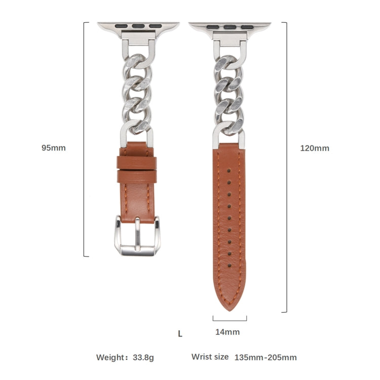 For Apple Watch SE 2023 40mm Chain Genuine Leather Watch Band, Size: L(Rose Gold Pale Mauve) - free shipping - PMC TechLife - Order now!