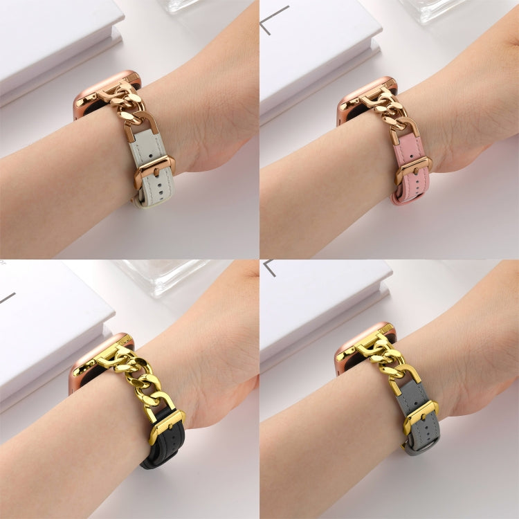 For Apple Watch SE 2023 44mm Chain Genuine Leather Watch Band, Size: L(Rose Gold Apricot) - free shipping - PMC TechLife - Order now!