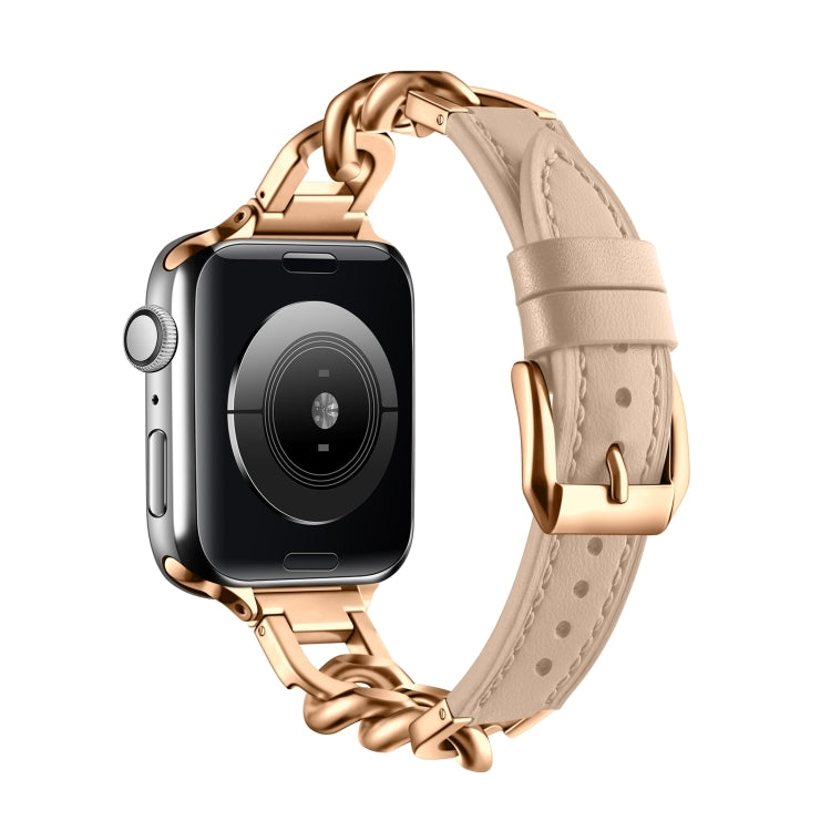 For Apple Watch Ultra 49mm Chain Genuine Leather Watch Band, Size: S(Rose Gold Apricot) - free shipping - PMC TechLife - Order now!