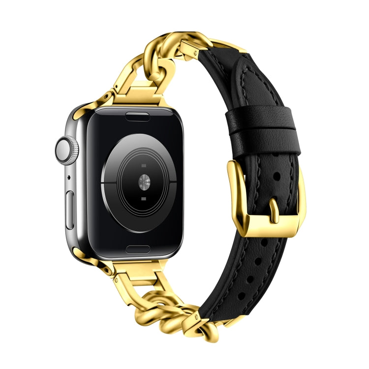 For Apple Watch SE 2022 44mm Chain Genuine Leather Watch Band, Size: S(Gold Black) - free shipping - PMC TechLife - Order now!
