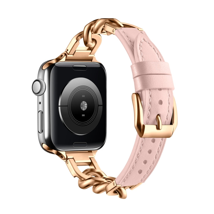 For Apple Watch Series 9 45mm Chain Genuine Leather Watch Band, Size: S(Rose Gold Pink) - free shipping - PMC TechLife - Order now!
