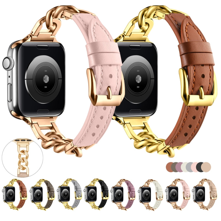 For Apple Watch Ultra 49mm Chain Genuine Leather Watch Band, Size: S(Rose Gold Apricot) - free shipping - PMC TechLife - Order now!