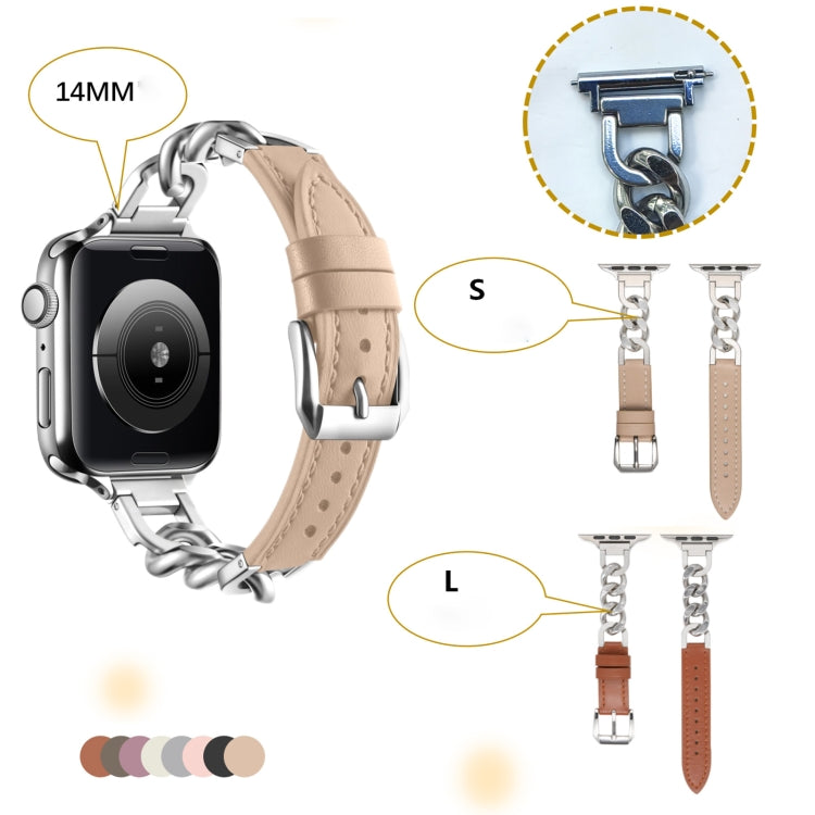 For Apple Watch Ultra 49mm Chain Genuine Leather Watch Band, Size: S(Rose Gold Apricot) - free shipping - PMC TechLife - Order now!