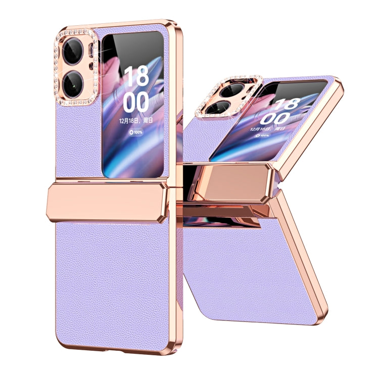 For OPPO Find N2 Flip Plated Plain Leather Folding Phone Case with Hinge(Purple) - Find N2 Flip Cases by PMC TechLife | Online Shopping South Africa | PMC TechLife