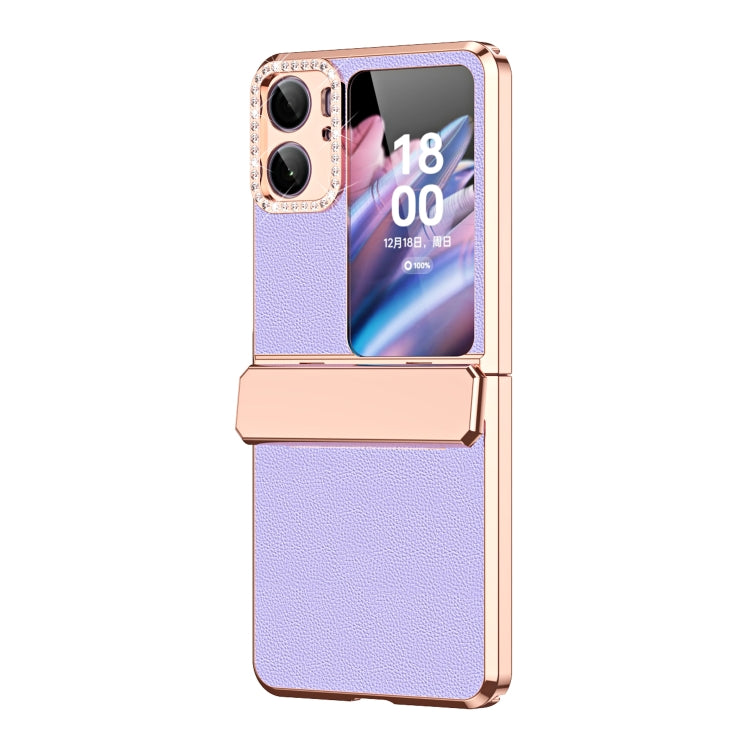 For OPPO Find N2 Flip Plated Plain Leather Folding Phone Case with Hinge(Purple) - Find N2 Flip Cases by PMC TechLife | Online Shopping South Africa | PMC TechLife