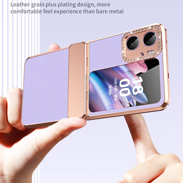For OPPO Find N2 Flip Plated Plain Leather Folding Phone Case with Hinge(Purple) - Find N2 Flip Cases by PMC TechLife | Online Shopping South Africa | PMC TechLife