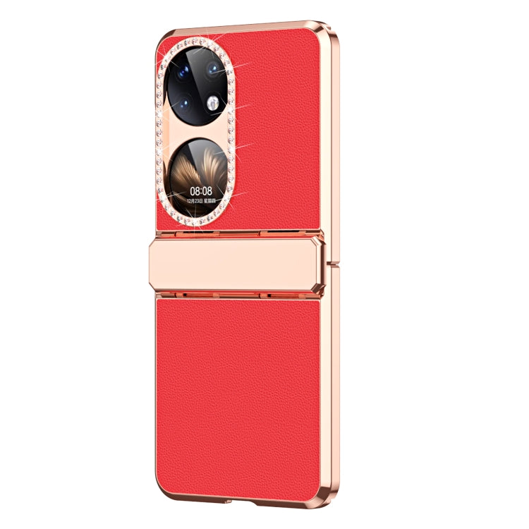For Huawei P50 Pocket Plated Plain Leather Folding Phone Case with Hinge(Red) - Huawei Cases by PMC TechLife | Online Shopping South Africa | PMC TechLife | Buy Now Pay Later Mobicred