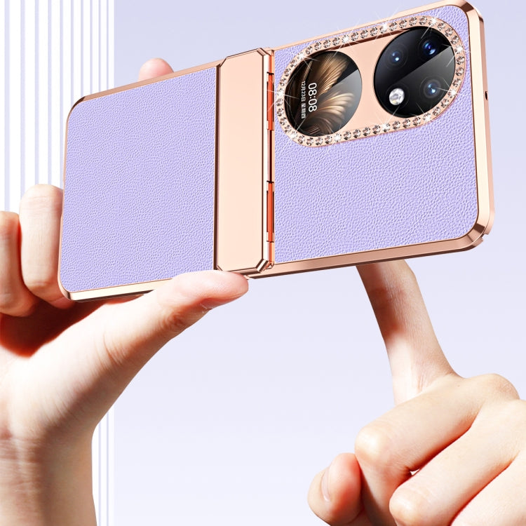 For Huawei P50 Pocket Plated Plain Leather Folding Phone Case with Hinge(White) - Huawei Cases by PMC TechLife | Online Shopping South Africa | PMC TechLife | Buy Now Pay Later Mobicred