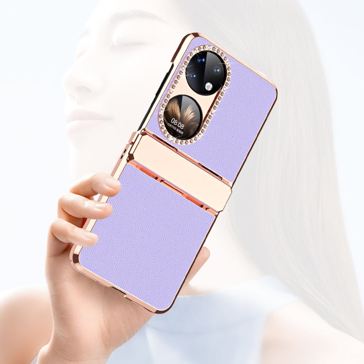 For Huawei P50 Pocket Plated Plain Leather Folding Phone Case with Hinge(White) - Huawei Cases by PMC TechLife | Online Shopping South Africa | PMC TechLife | Buy Now Pay Later Mobicred