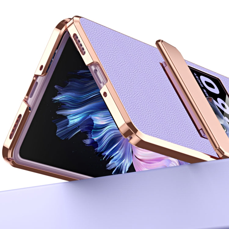 For vivo X Flip Plated Plain Leather Folding Phone Case with Hinge(White) - vivo Cases by PMC TechLife | Online Shopping South Africa | PMC TechLife | Buy Now Pay Later Mobicred