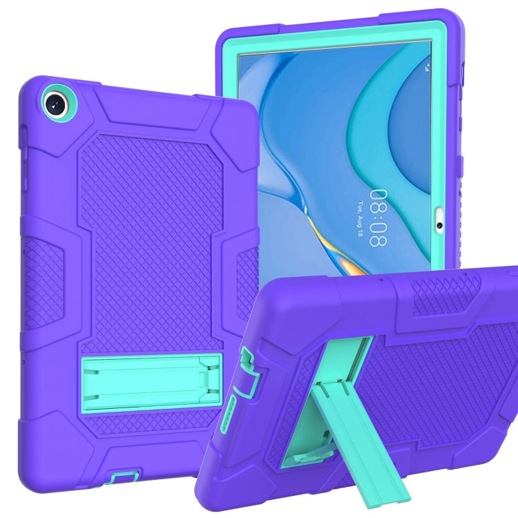 For Huawei MatePad T 10s / T10 Contrast Color Robot B3 Silicone Hybrid PC Tablet Case with Holder(Purple Mint Green) - Huawei by PMC TechLife | Online Shopping South Africa | PMC TechLife | Buy Now Pay Later Mobicred