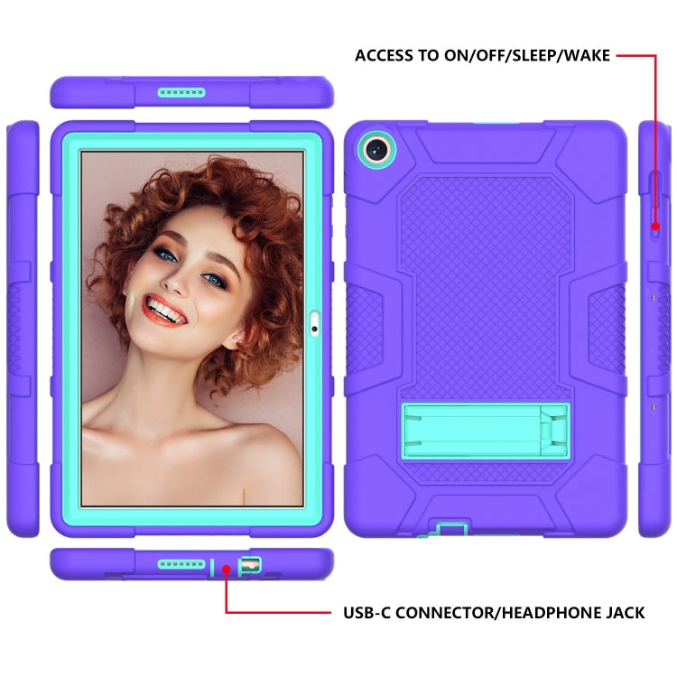 For Huawei MatePad T 10s / T10 Contrast Color Robot B3 Silicone Hybrid PC Tablet Case with Holder(Purple Mint Green) - Huawei by PMC TechLife | Online Shopping South Africa | PMC TechLife | Buy Now Pay Later Mobicred