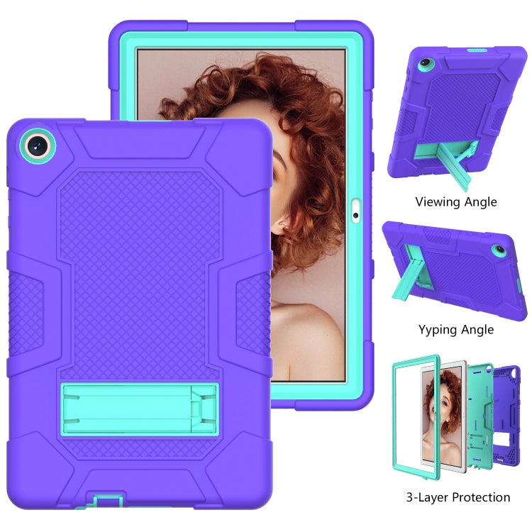 For Huawei MatePad T 10s / T10 Contrast Color Robot B3 Silicone Hybrid PC Tablet Case with Holder(Purple Mint Green) - Huawei by PMC TechLife | Online Shopping South Africa | PMC TechLife | Buy Now Pay Later Mobicred