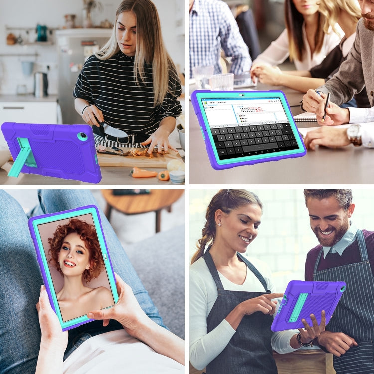 For Huawei MatePad T 10s / T10 Contrast Color Robot B3 Silicone Hybrid PC Tablet Case with Holder(Purple Mint Green) - Huawei by PMC TechLife | Online Shopping South Africa | PMC TechLife | Buy Now Pay Later Mobicred