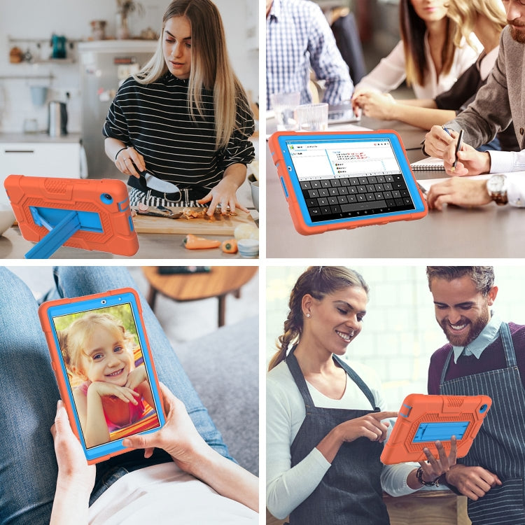 For Huawei MatePad T8 Contrast Color Robot B3 Silicone Hybrid PC Tablet Case with Holder(Orange Blue) - Huawei by PMC TechLife | Online Shopping South Africa | PMC TechLife | Buy Now Pay Later Mobicred