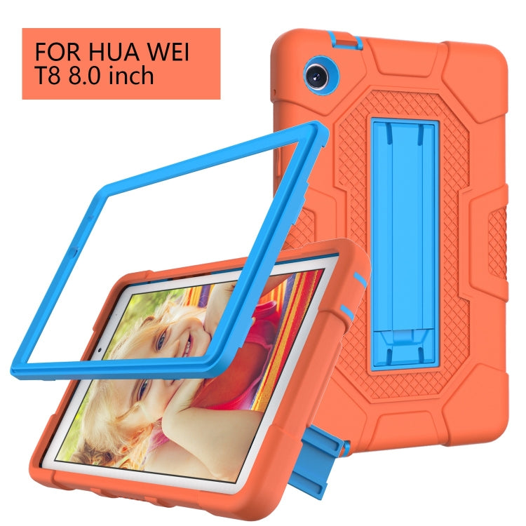 For Huawei MatePad T8 Contrast Color Robot B3 Silicone Hybrid PC Tablet Case with Holder(Orange Blue) - Huawei by PMC TechLife | Online Shopping South Africa | PMC TechLife | Buy Now Pay Later Mobicred