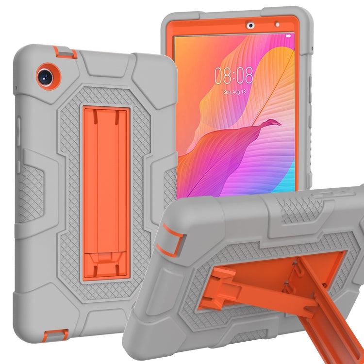 For Huawei MatePad T8 Contrast Color Robot B3 Silicone Hybrid PC Tablet Case with Holder(Grey Orange) - Huawei by PMC TechLife | Online Shopping South Africa | PMC TechLife | Buy Now Pay Later Mobicred