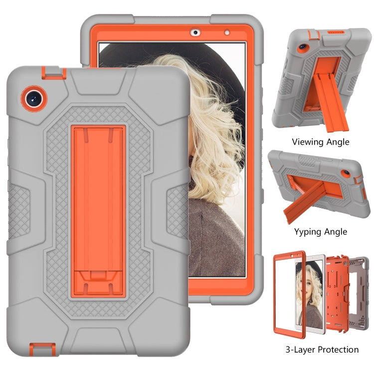 For Huawei MatePad T8 Contrast Color Robot B3 Silicone Hybrid PC Tablet Case with Holder(Grey Orange) - Huawei by PMC TechLife | Online Shopping South Africa | PMC TechLife | Buy Now Pay Later Mobicred