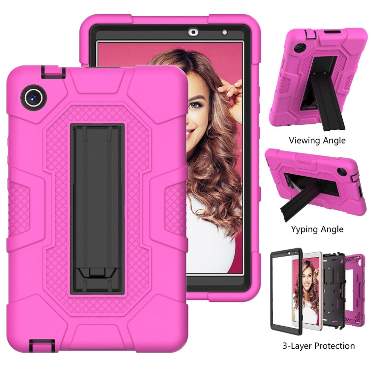 For Huawei MatePad T8 Contrast Color Robot B3 Silicone Hybrid PC Tablet Case with Holder(Rose Red Black) - Huawei by PMC TechLife | Online Shopping South Africa | PMC TechLife | Buy Now Pay Later Mobicred