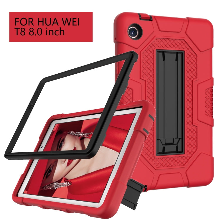 For Huawei MatePad T8 Contrast Color Robot B3 Silicone Hybrid PC Tablet Case with Holder(Red Black) - Huawei by PMC TechLife | Online Shopping South Africa | PMC TechLife | Buy Now Pay Later Mobicred
