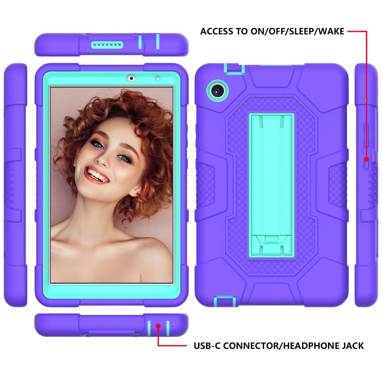 For Huawei MatePad T8 Contrast Color Robot B3 Silicone Hybrid PC Tablet Case with Holder(Purple Mint Green) - Huawei by PMC TechLife | Online Shopping South Africa | PMC TechLife | Buy Now Pay Later Mobicred
