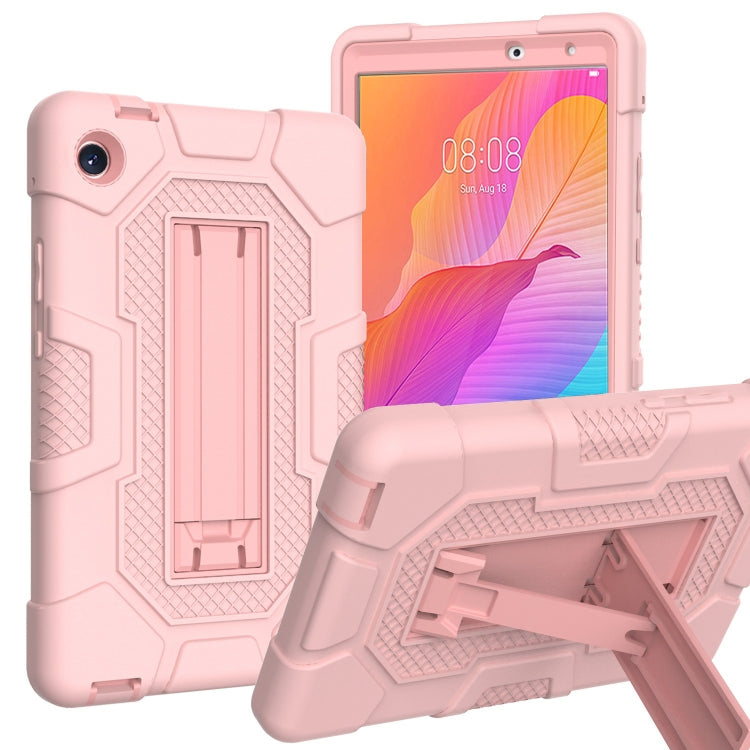 For Huawei MatePad T8 Contrast Color Robot B3 Silicone Hybrid PC Tablet Case with Holder(Rose Gold) - Huawei by PMC TechLife | Online Shopping South Africa | PMC TechLife | Buy Now Pay Later Mobicred