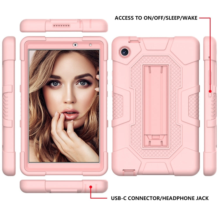 For Huawei MatePad T8 Contrast Color Robot B3 Silicone Hybrid PC Tablet Case with Holder(Rose Gold) - Huawei by PMC TechLife | Online Shopping South Africa | PMC TechLife | Buy Now Pay Later Mobicred