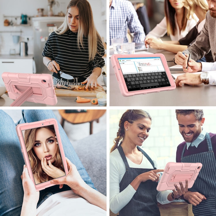 For Huawei MatePad T8 Contrast Color Robot B3 Silicone Hybrid PC Tablet Case with Holder(Rose Gold) - Huawei by PMC TechLife | Online Shopping South Africa | PMC TechLife | Buy Now Pay Later Mobicred