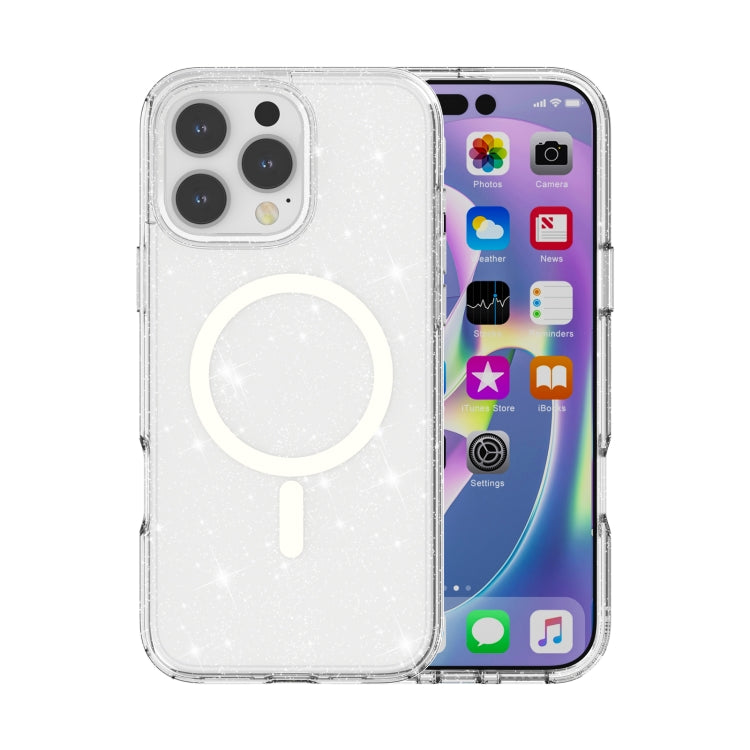 For iPhone 16 Pro Max Terminator Style Glitter Powder MagSafe Magnetic Phone Case(White) - iPhone 16 Pro Max Cases by PMC TechLife | Online Shopping South Africa | PMC TechLife | Buy Now Pay Later Mobicred