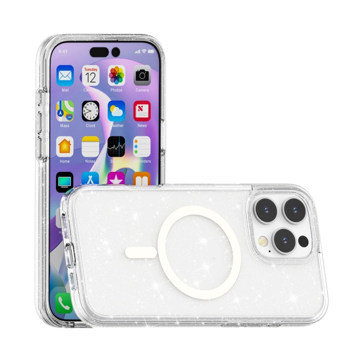 For iPhone 16 Pro Max Terminator Style Glitter Powder MagSafe Magnetic Phone Case(White) - iPhone 16 Pro Max Cases by PMC TechLife | Online Shopping South Africa | PMC TechLife | Buy Now Pay Later Mobicred