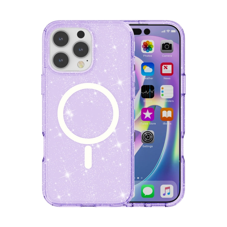 For iPhone 16 Pro Terminator Style Glitter Powder MagSafe Magnetic Phone Case(Purple) - iPhone 16 Pro Cases by PMC TechLife | Online Shopping South Africa | PMC TechLife | Buy Now Pay Later Mobicred