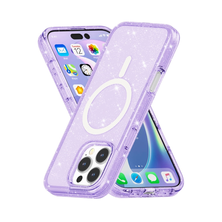For iPhone 16 Pro Terminator Style Glitter Powder MagSafe Magnetic Phone Case(Purple) - iPhone 16 Pro Cases by PMC TechLife | Online Shopping South Africa | PMC TechLife | Buy Now Pay Later Mobicred