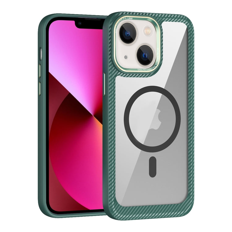 For iPhone 13 MagSafe Carbon Fiber Transparent Back Panel Phone Case(Green) - iPhone 13 Cases by PMC TechLife | Online Shopping South Africa | PMC TechLife
