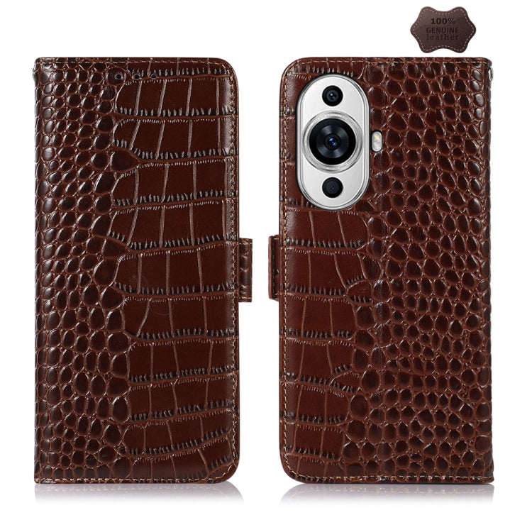 For Huawei Nova 11 Crocodile Top Layer Cowhide Leather Phone Case(Brown) - Huawei Cases by PMC TechLife | Online Shopping South Africa | PMC TechLife | Buy Now Pay Later Mobicred