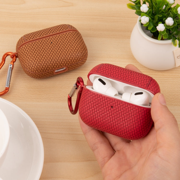 For AirPods Pro Woven Skin Texture PC TWS Earphone Protective Case(Red) - For AirPods Pro by PMC Jewellery | Online Shopping South Africa | PMC Jewellery | Buy Now Pay Later Mobicred