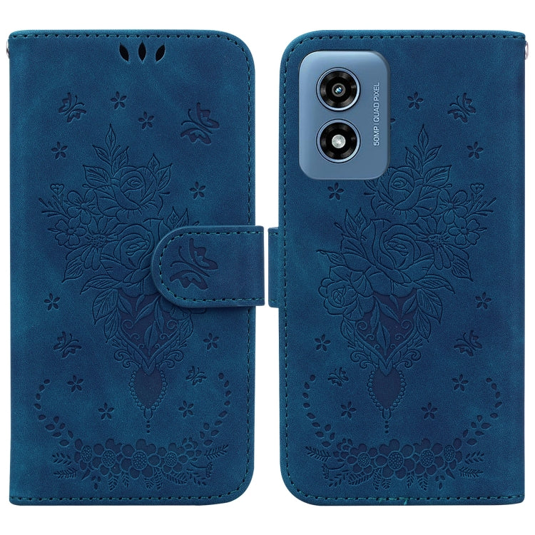 For Motorola Moto G Play 4G 2024 Butterfly Rose Embossed Leather Phone Case(Blue) - Motorola Cases by PMC Jewellery | Online Shopping South Africa | PMC Jewellery | Buy Now Pay Later Mobicred